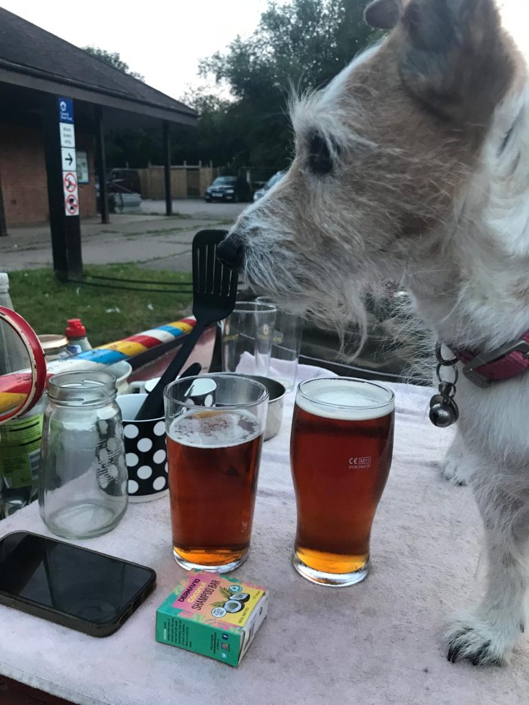 Local dog Kat. Supporting her local pub, the Black Horse Foxton